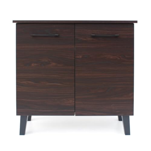 Image of Slate Engineered Wood Storage Cabinet | Modern 2 Door Sideboard with Adjustable Shelves | Multi-Purpose Storage Organizer for Living Room, Dining Room, Kitchen & Office | Dark Walnut Finish