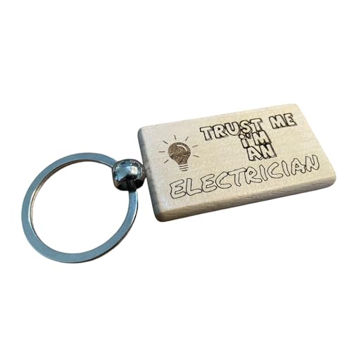 Ashton and Finch Electrician Keyring Gift – Wooden Laser Engraved Key Ring Keychain