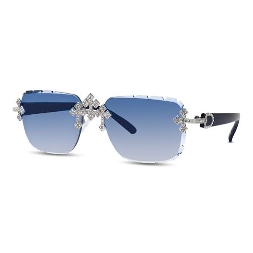 Image of Iced-Out Triple Cross Sunglasses - Frameless Diamond-Cut Luxury Shades for Men & Women | UV400 Hip-Hop Eyewear
