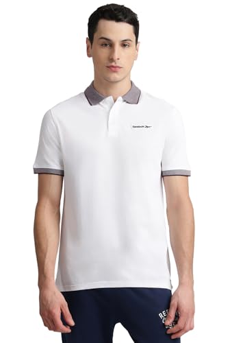 Image of Reebok Men's Jacquard Collar Polo T-Shirt, Smart Casual Regular Fit Polo Tee with Premium Detailing for Work and Weekend Wear