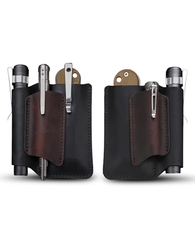VIPERADE PJ38 EDC Lederscheide Tasche Organizer mit 4 Taschen, EDC Multitool Scheide für Herren, Handgefertigt Messer Holster für Taschenmesser Taschenlampen Stifte Multi Werkzeug