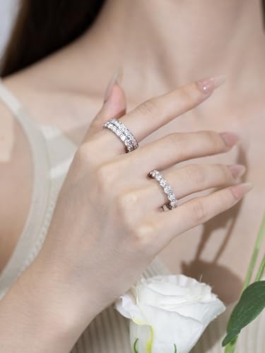 1.9-2.5 CTTW Moissanite Wedding Band Ring, 3mm Width Full Eternity Band Ring for Women, D Color VVS1 Round Moissanite Jewelry 925 Sterling Silver, Anniversary and Birthday Gift, All Size3