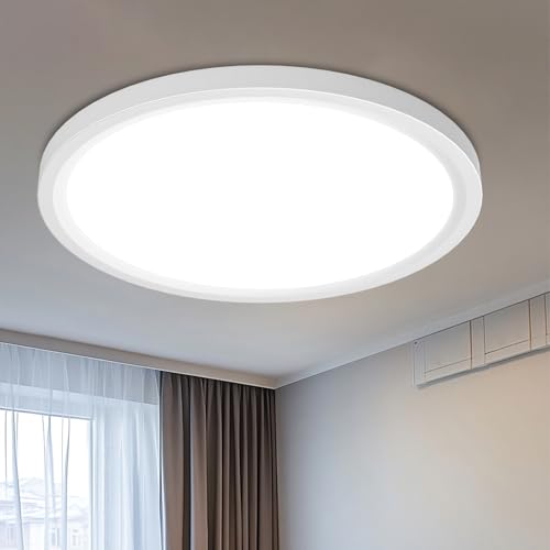 Image of libtit 16Inch Flush Mount LED Ceiling Light Fixture, 3000K 4000K 6500K Adjustable, 36W 3600lm White Satin Round Ceiling Lamp for Bathroom Shower Hallway Kitchen, 1 Pack