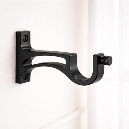 Image of Elite Aluminum Curtain Rod Brackets - Heavy-Duty Wall Mount Clamps for Curtain Rod Support for Door and Window Curtain Rods with Screw and Wall Plug - Pack of 2PCS (Black ARC)