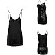 ROSVAJFY Sexy Leder Minikleid Damen Ärmelloses Kurzes Kleid Wetlook, Rückenfreie Babydoll Dessous Metallisches, Bodycon Kleid (DE/NL/SE/PL, Alphanumerisch, Einheitsgröße, Regular, Regular, Schwarz)