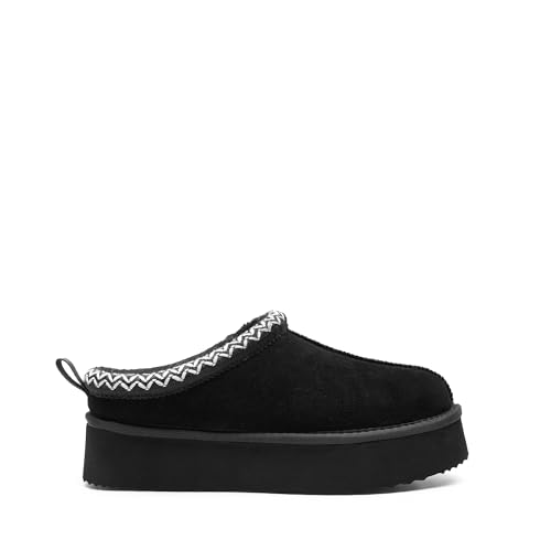 Dream Pairs Women'S Slippers For Women Genuine Suede Platform Fuzzy Cozy Fuzzyeasy Women'S Platform Slip-On Slippers Winter Fluffy Warm Comfy Furry Shoes For Outdoor Indoor House ,Size 8,Black,Sdsl2413W thumb #1