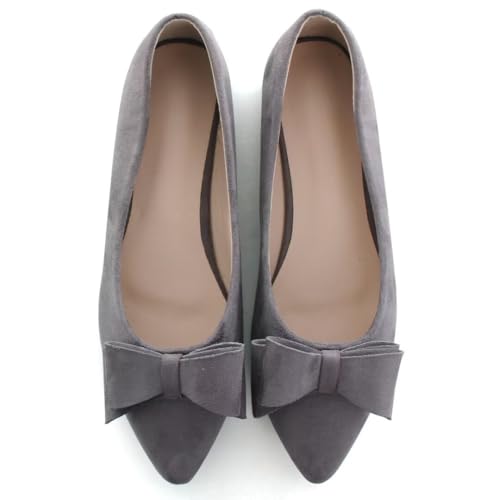 Stunner Womens Suede Flats Fashion Bowknot Ballet Flats Pointed Toe Soft Dress Shoes2