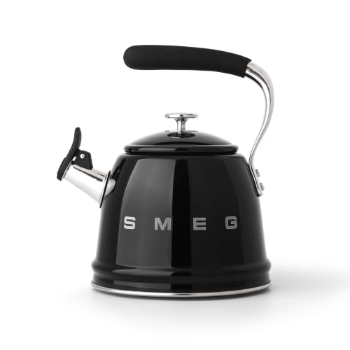 Image of SMEG Stovetop Whistling Kettle - 50s Retro Style, 2.3 Liter (10 Cup / 2.4 Quart) Stainless Steel Tea Kettle with Iconic Design & Whistle - Premium Kitchen Statement Piece (New Black)
