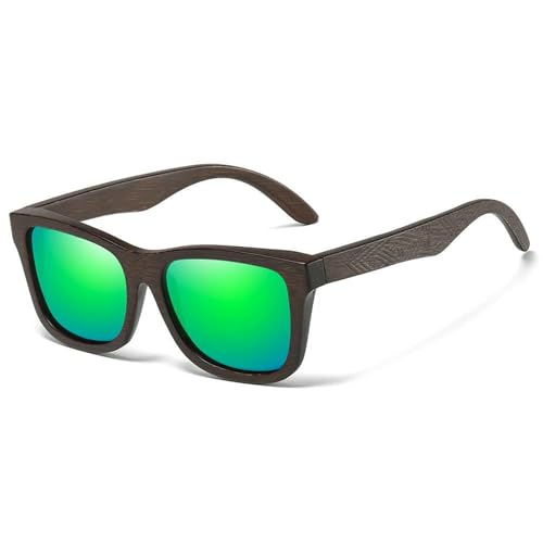 Gyios Gafas de Sol Polarizadas Madera Bambú para Hombres Y Mujeres Uv400, Cuadradas Retro Conducir Al Aire Libre, Diseño-Verde-bambú Oscuro