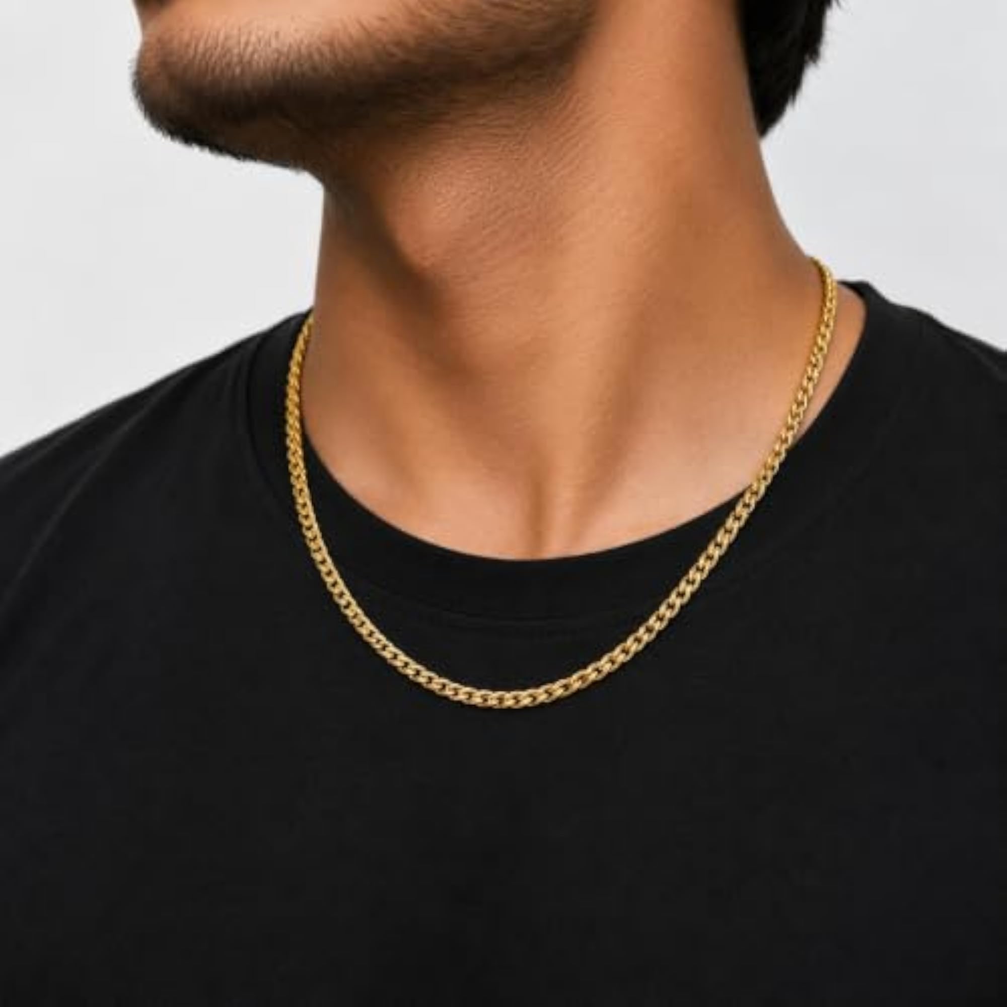 Men's Gold Pleated Chain Necklace, Elegant Design