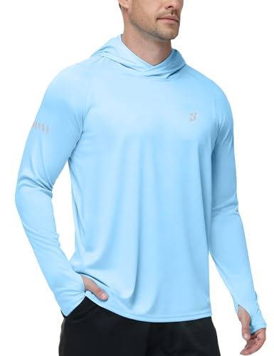 Roadbox Mens UPF 50+ Sun Protection Hoodie, UV Long Sleeve Fishing Shirts, Lightweight Swim Rash Guard for Outdoor Hiking Blue