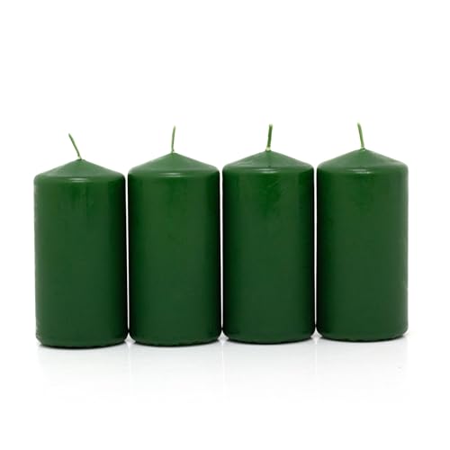 Set of 4 Forest Green Pillar Candles | Unscented Wax for Home Events & Decor | Classic Candles with Approx. 25-Hour Burn Time - 5x10cm