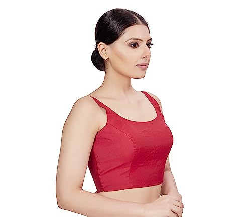 Image of Studio Shringaar Women's Polyester Sleeveless Satin Padded Saree Blouse
