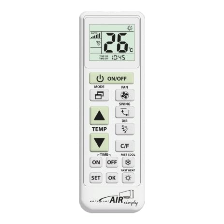 Unitronic Air Simply Universal-Fernbedienung für Klimaanlagen, große Tasten, automatische Suche nach 4000 Codes, Wandhalterung