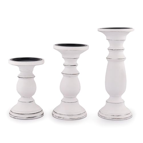 Samhita Set of 3 Wood Candle Holders – Hand Carved Decorative Candle Holder for Living Room or Table Centerpiece