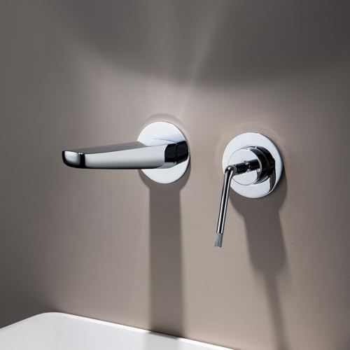 Robinet de lavabo de salle de bains blanc dissimulé contre le calcaire