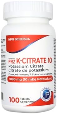 Pharmaris Potassium Citrate Extended Release, 1080mg (10 mEq Potassium Supplement), Helps Prevent Hypokalemia & Replenish Electrolytes, 100 Tablets