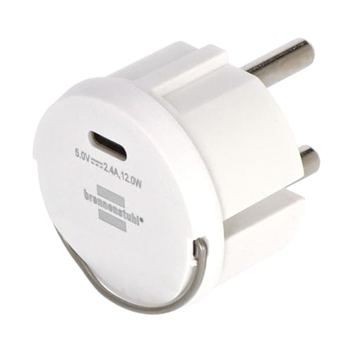 Brennenstuhl USB C laddningsadapter (USB-laddare för inkoppling i ett vägguttag, 2,4 A, kompatibel med IP44-uttag och kabeltrummor från Brennenstuhl, platt design)