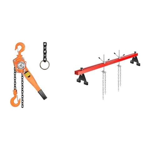 SPECSTAR Lever Chain Hoist 1-1/2 Ton 3300 Lbs Capacity 10 Feet with 2 Heavy Duty Hooks with SPECSTAR 1100 Lbs Engine Support Bar Transverse Hoist for Motor Transmission Cover