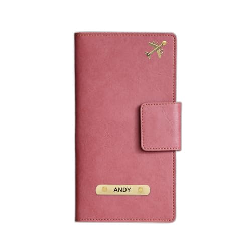 Image of Customized Travel Wallet with Name Engrave | Personalised Passport Holder for Women | Customised Passport Cover for Men and Women | Travel Organizer Gift Wallet (Peach)