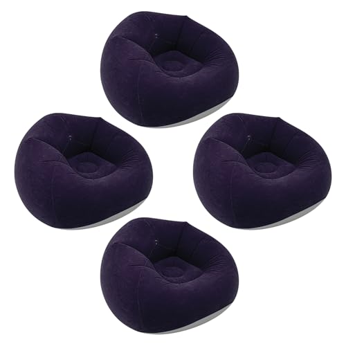 Image of 4 Pcs Inflatable Bean Bag Chairs with Foot Air Pump Outdoor Blow up Couch Folding Portable Inflatable Couch for Camping Movie Night, Lazy Sofa Chair (Blue X 4)
