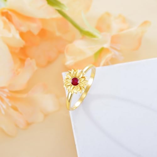 10K 14K 18K Solid Gold Personalized Sunflower Ring with Birthstone, Real Gold Flower Ring for Women Engagement Rings Wedding Band Ring Anniversary Rings for Her, Wife,Mom3