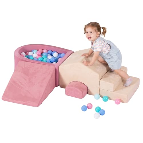 Image of STAOLENE 5PCS Foam Climbing Blocks for Toddlers 1-3 | Montessori Indoor Play Gym with Ball Pit & House Module, Soft Climb and Crawl Activity Set for Kids(Balls Not Included)