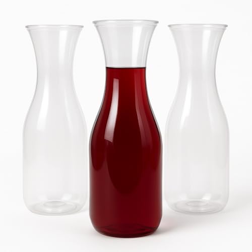 3 Pack 750ml Plastic Carafes, Clear PET Shatterproof Serving Pitchers for Water, Juice, Wine and Cocktails, Lightweight Reusable Carafe Set
