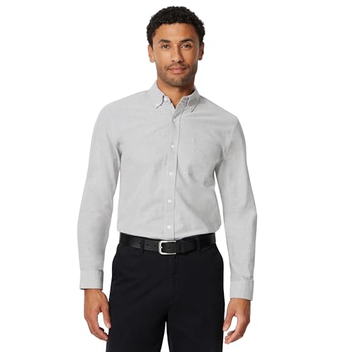 Image of Amazon Essentials Men's Long Sleeve Oxford Dress Shirt, Regular-Fit, Button-Down Collar, Chest Patch Pocket, 100% Cotton