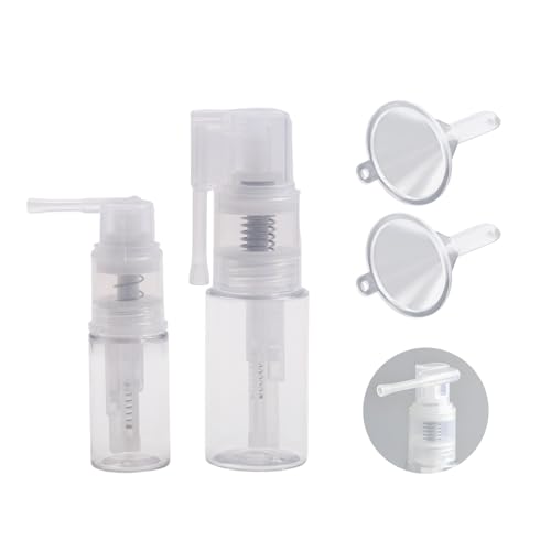 OYWOBET 2 Pcs Reusable Transparent Empty Glitter Duster Sprayer with Funnels & Blank Labels(35ml and 14ml) Multi-Purpose Empty Plastic Spray Bottle for Cake Flower Cardmaking