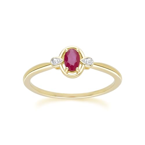 Gemondo Bague Classique en Or Jaune 9ct avec Rubis Ovale et Diamants Ronds Taille: 53