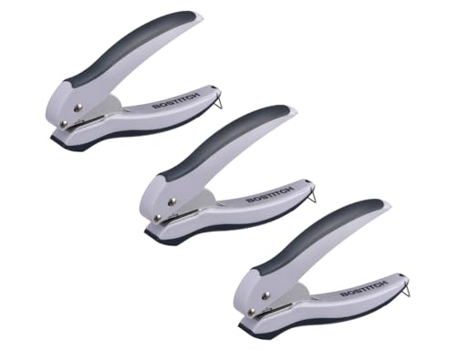 Bostitch Office EZ Squeeze One-Hole Punch 10 Sheet Capacity Lightweight Gray/Blue Pack of 3