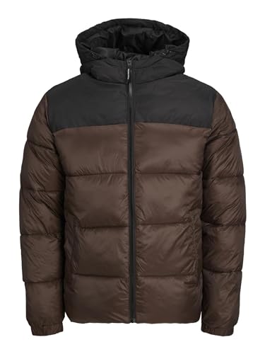 Bestseller A/S JJETOBY Puffer Hood SN Chaqueta amortiguadora, Seal Brown/Detall: Black Blocking, M, Seal Brown/detalle: negro bloqueo, M