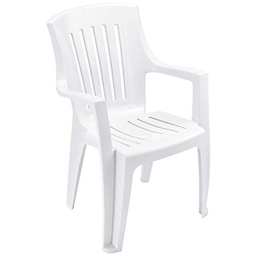 Global Industrial Outdoor Patio Dining Chairs, Set of 4 Stackable Chair for Pool Side, Garden, Backyard Deck, Resin Construction, White, 300 lbs Weight Capacity
