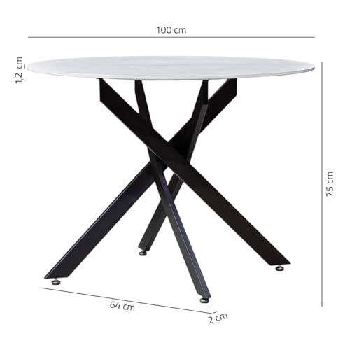 Table Ronde 100 cm Céramique Blanc RODER 2 Table Ronde 100 cm Céramique Blanc RODER – Image 2