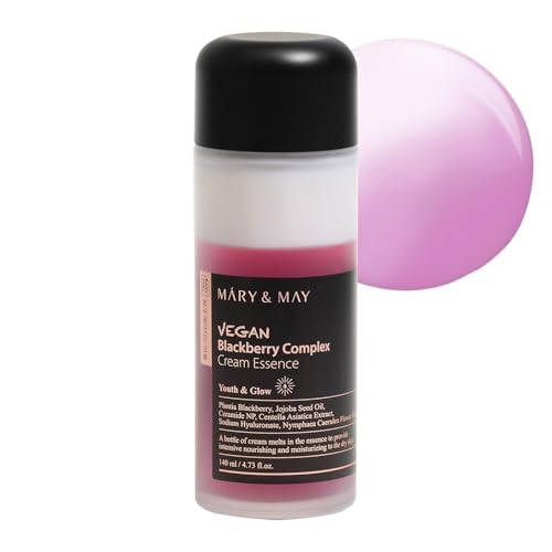 Mary&May Vegan Blackberry Cream Essence – Shake-to-Mix Dual-Phase Milky Toner, Ceramide + Blue Lotus Water, Barrier Support for Dry/Sensitive Skin, Unscented & Alcohol Free, 140ml (4.73 fl o