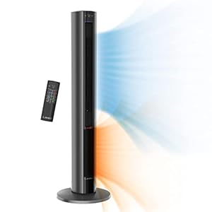 Lasko Oscillating All Season Tower Fan and Space Heater in One for Home with Adjustable Thermostat, Tip-Over Switch, 4 Fan Speeds, 3 Heat Settings and Remote Control, 42 Inches, 1500W, Gray, FH515