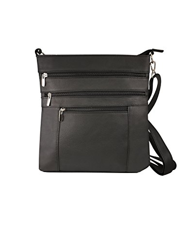 Roma Leathers Multi Pocket Body Purse - Deep Main Compartment, Adjustable Shoulder Strap - Black