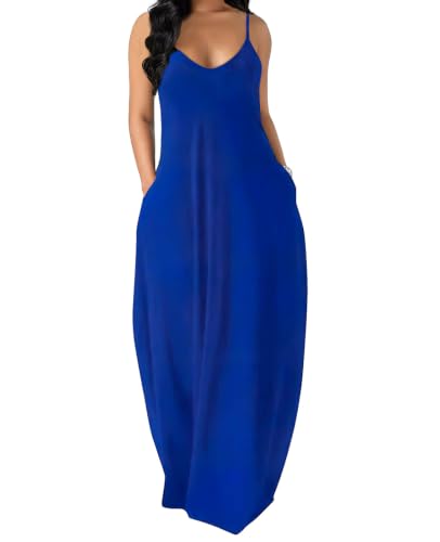 OFEEFAN Long Maxi Dress for Women Maxi Dresses for Beach Vacation Blue S