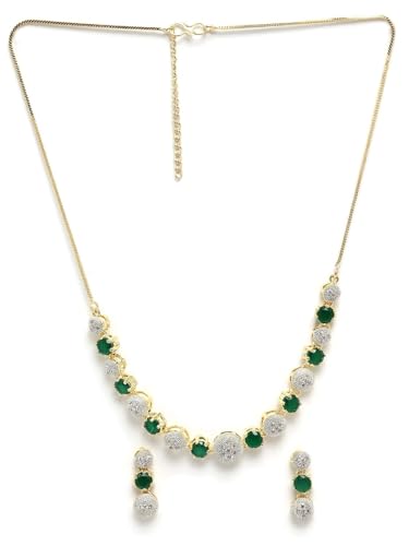Juego de joyas de circonita verde DMZ-1728 antialérgico de latón chapado en oro S