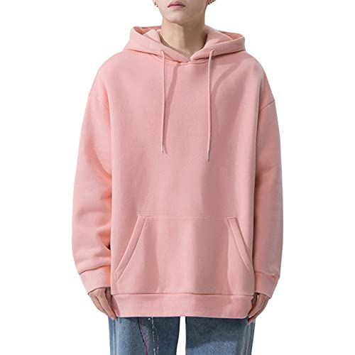 Maiyifu-GJ Men's Solid Loose Fit Pullover Hoodies Casual Athletic Hooded Sweatshirts Long Sleeve Hoodie with Kanga Pocket (Pink,XX-Large)