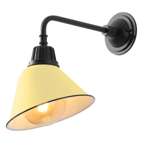 Image of JONATHAN Y Croydon 1-Light Gooseneck Barn Sconce 9.63 inch, Matte Yellow | Metal Bell Shade, Farmhouse Industrial Wall Fixture, Indoor or Outdoor, LED Bulb Included, Dimmable, For Porch, Patio