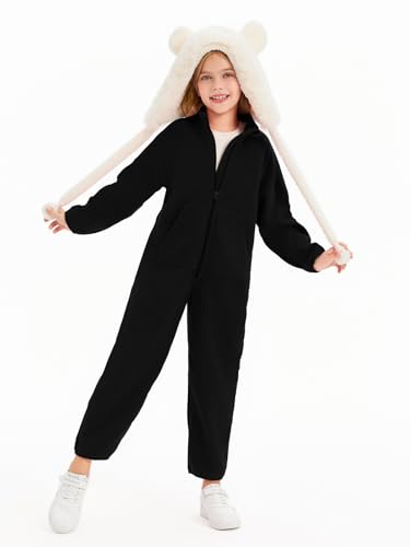 rrhss Girls One Piece Pajamas Long Sleeve Zip-Front Fleece Blanket Sleeper with Pockets 5-14 Years2