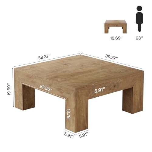 Tribesigns 39.4-Inch Square Coffee Table for Living Room, Farmhouse All MDF Center Cocktail Tea Table with Sturdy Wooden Legs, Easy Assembly, Yellow Brown - Image 2