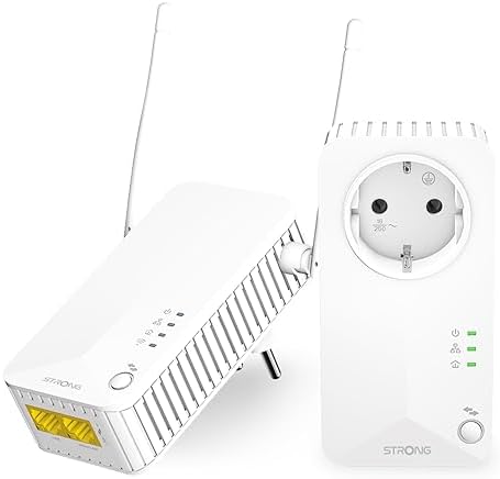 STRONG - Powerline 600 Duo Wi-Fi EU - Adattatore Powerline 600 + Wi-Fi 300 Mbps - Internet Veloce - Presa Passante Schuko - Portata di 300m - Per Tutti i Modem/Router - Hotspot + Ethernet - Bianco