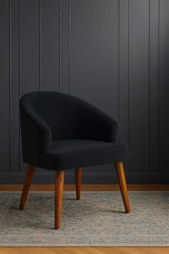 Image of WOODEN SPACE Velvetine Arm Chair for Living Room | Pure Sheesham Wood Legs & Premium Velvet Fabric | Vintage Accent Chair for Home & Office (Black)
