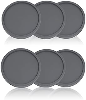 Drink Coasters Round Silicone, Rubber Mug Coaster Heatproof Drinks Mats Washable Cup Mats for Cold and Hot Drinks Coffee Beer 6PCS Grey, 10x10x0.5cm
