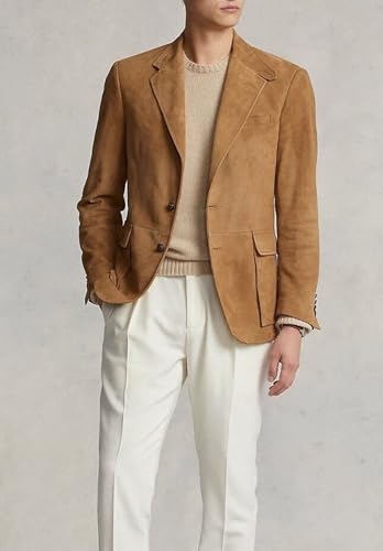 Men's Faux Suede Suit Jacket 2-Button Solid Color Jacket Classic for Wedding3