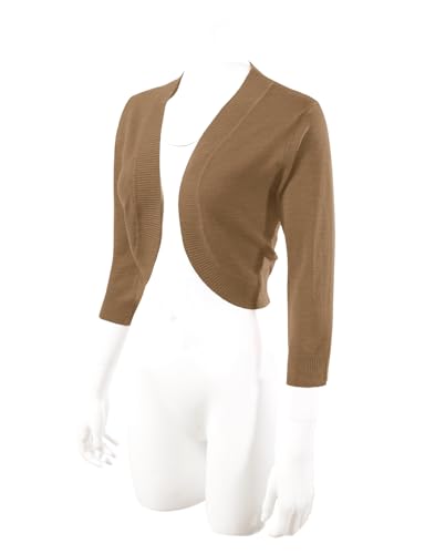 Image of Allsense Women's 3 /4 Sleeve Bolero Shrug for Dresses | Open Front Cropped Cardigan, Lightweight Knit Dress Cover Up