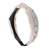 Motique Accessories Satin Turban Knot Headband with Silver Gems - White